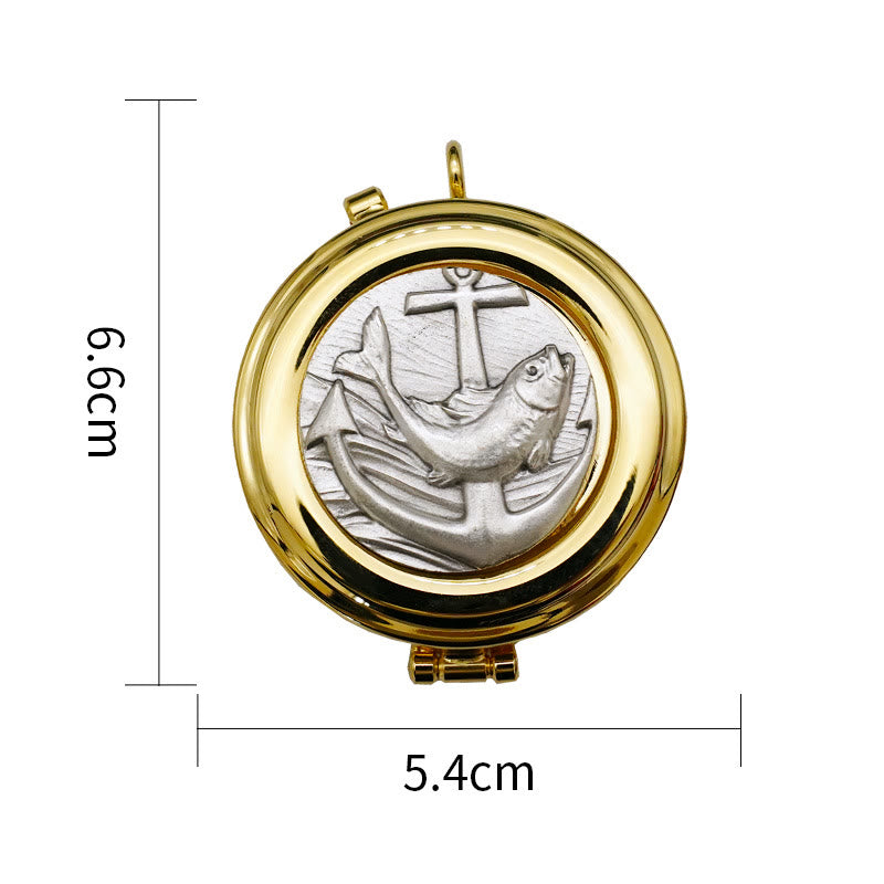 Christiandiscipleshop Gold-Plated Pyx with Fish and Anchor Design – Portable and Elegant Eucharistic Holder