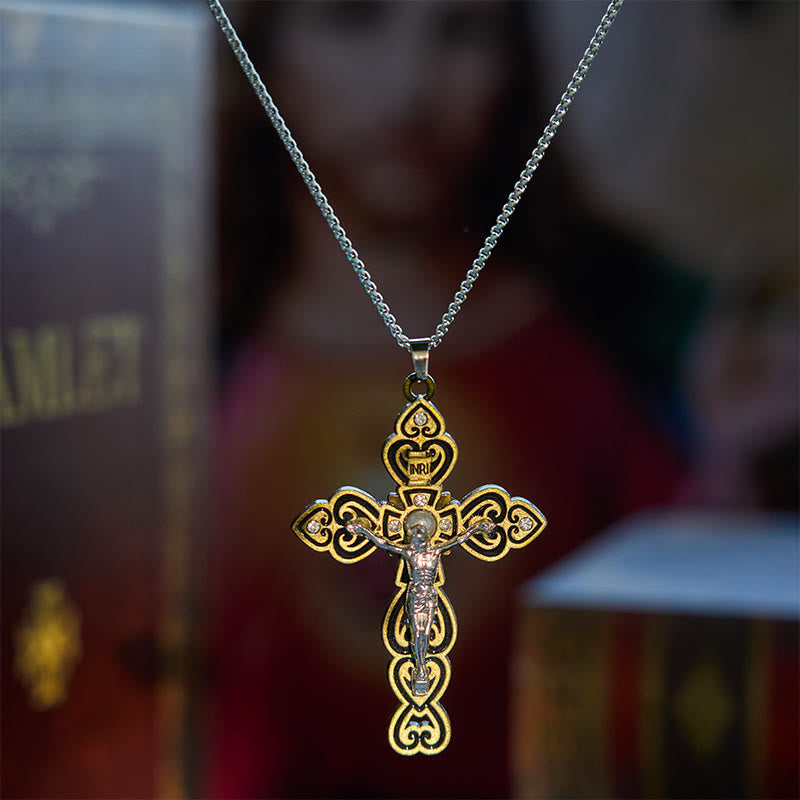 Christianartworkshop 6 Color 3 Gemstones-Set of Trinity Crucifix with Pearl Behind Pendant Necklace