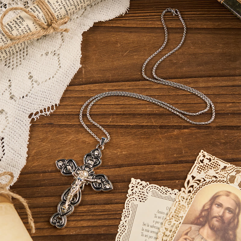 Christianartworkshop 6 Color 3 Gemstones-Set of Trinity Crucifix with Pearl Behind Pendant Necklace