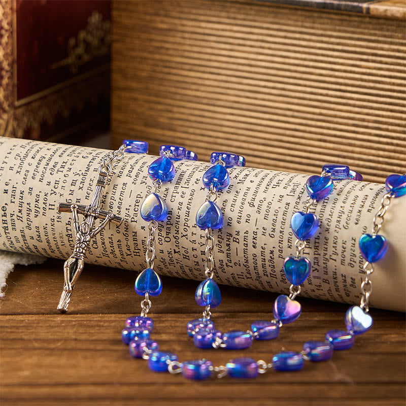 Christiandiscipleshop Our Lady & Crucifix of 8mm Heart Acrylic Blue Alloy Chain Rosary