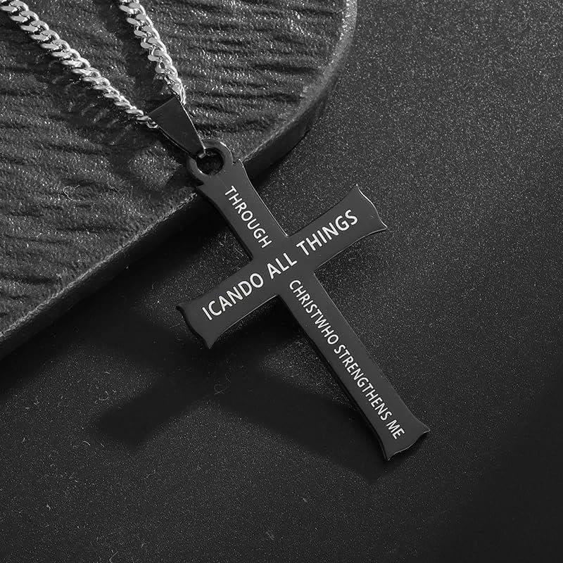 christiandiscipleshop Minimalist Style "I CAN DO ALL THINGS" Icon Cross Faith Pendant Necklace