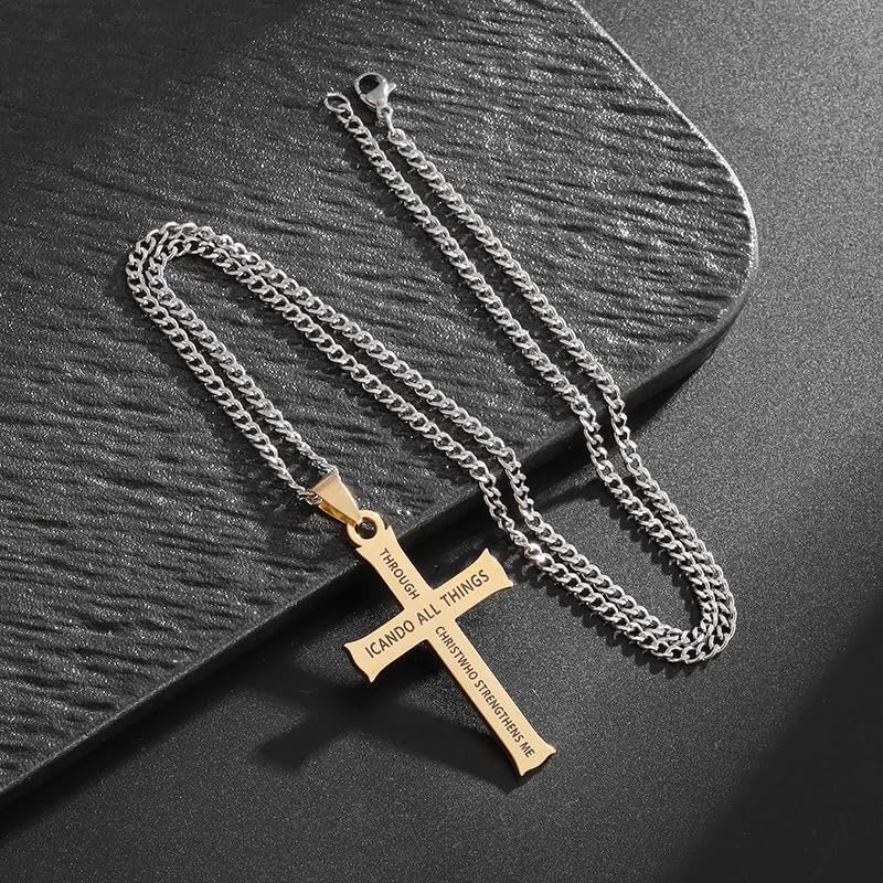 christiandiscipleshop Minimalist Style "I CAN DO ALL THINGS" Icon Cross Faith Pendant Necklace