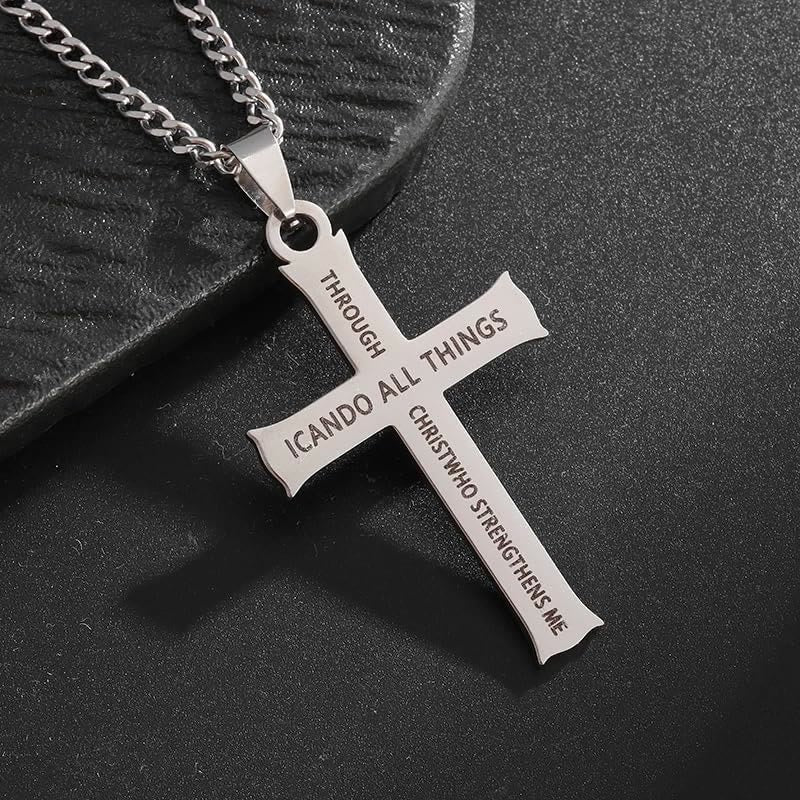 christiandiscipleshop Minimalist Style "I CAN DO ALL THINGS" Icon Cross Faith Pendant Necklace