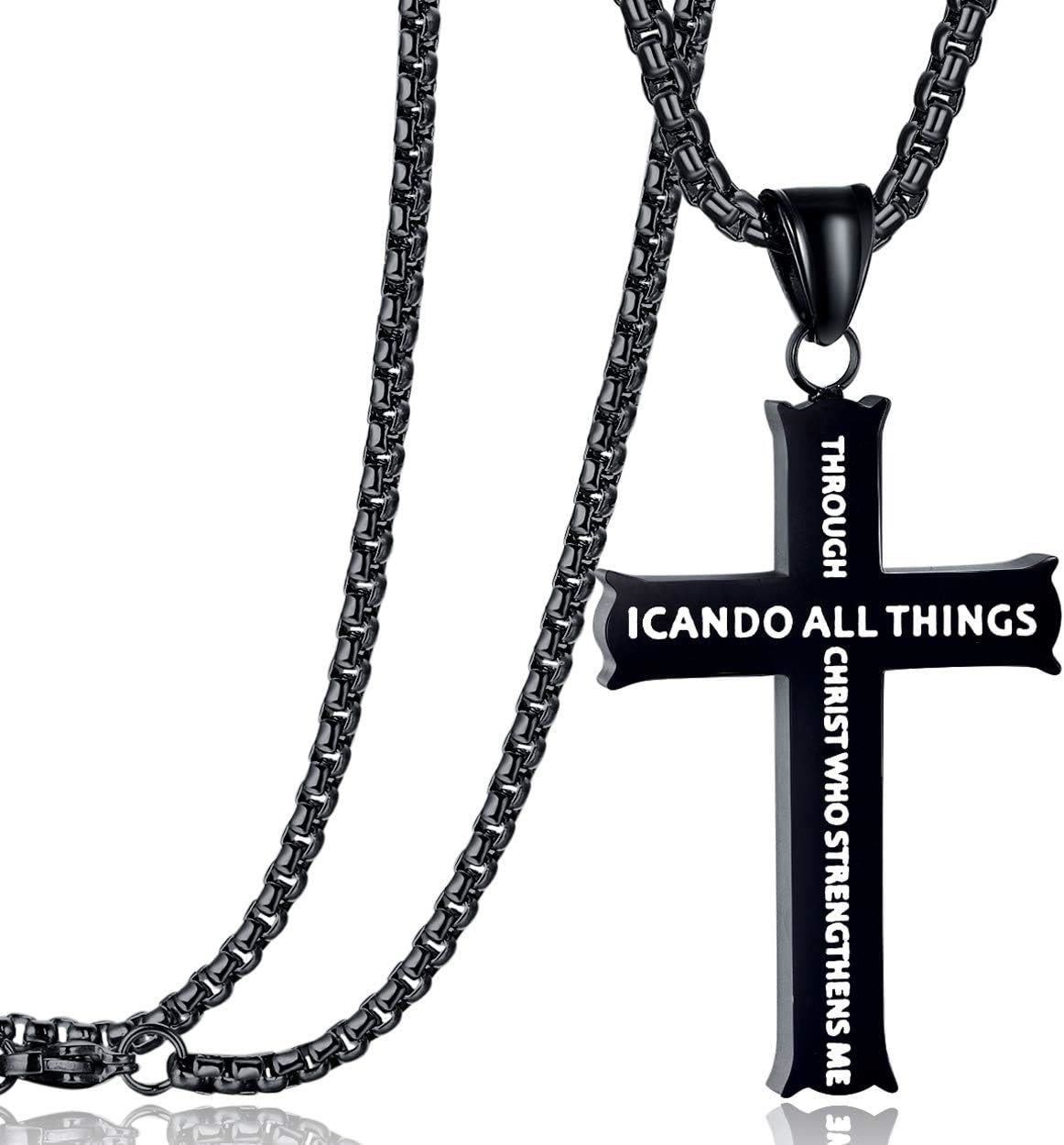 christiandiscipleshop Minimalist Style "I CAN DO ALL THINGS" Icon Cross Faith Pendant Necklace