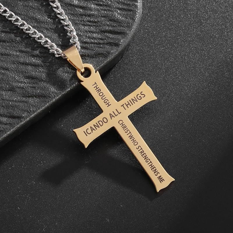 christiandiscipleshop Minimalist Style "I CAN DO ALL THINGS" Icon Cross Faith Pendant Necklace