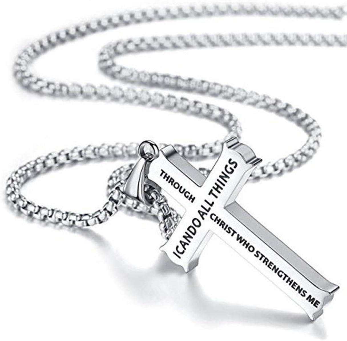 christiandiscipleshop Minimalist Style "I CAN DO ALL THINGS" Icon Cross Faith Pendant Necklace