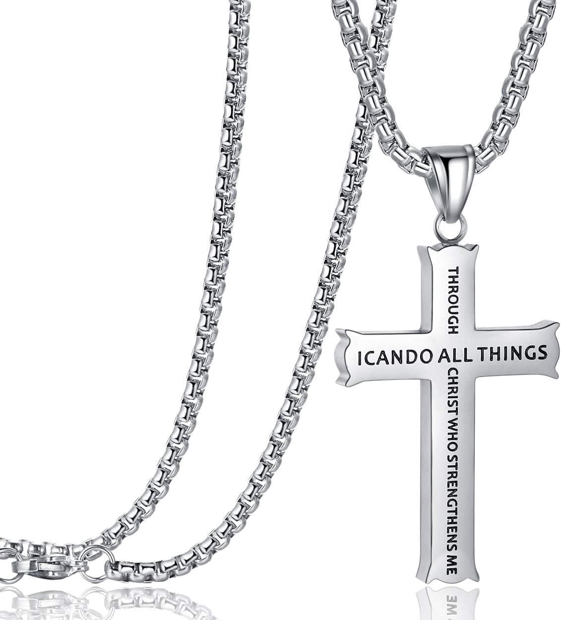 christiandiscipleshop Minimalist Style "I CAN DO ALL THINGS" Icon Cross Faith Pendant Necklace
