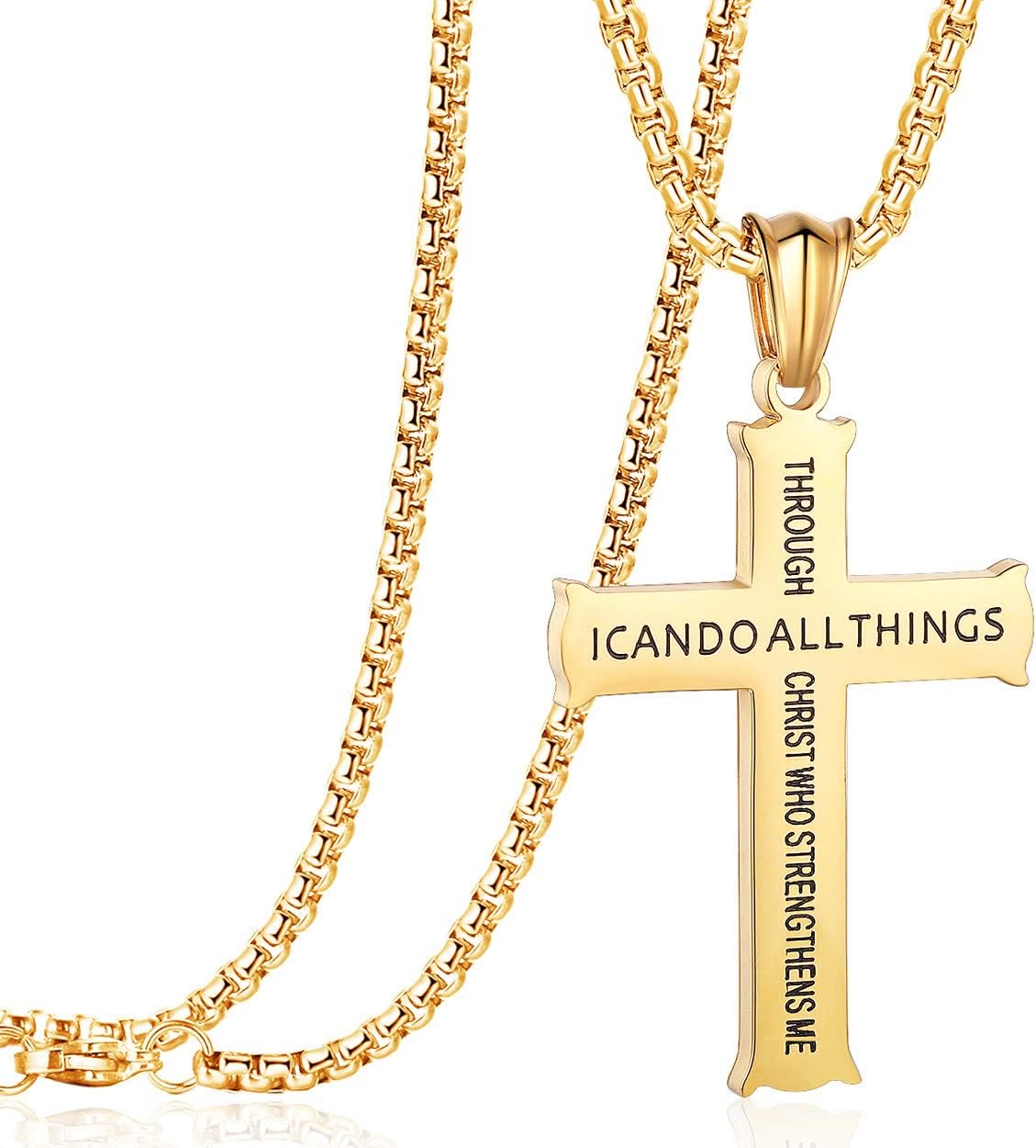 christiandiscipleshop Minimalist Style "I CAN DO ALL THINGS" Icon Cross Faith Pendant Necklace