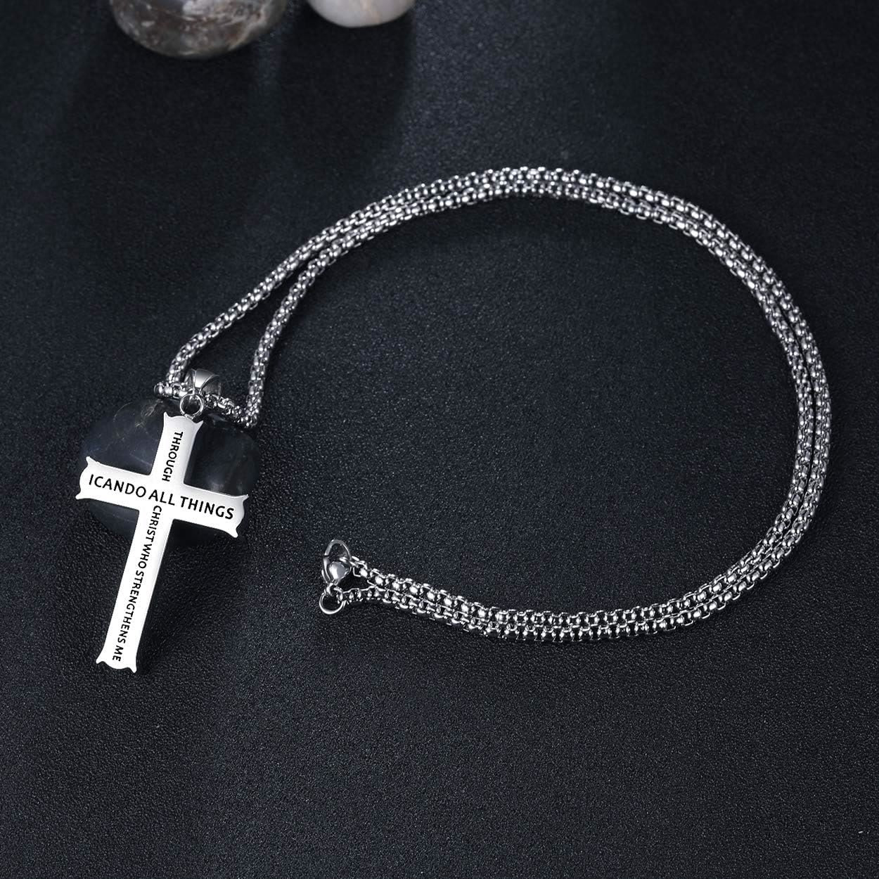 christiandiscipleshop Minimalist Style "I CAN DO ALL THINGS" Icon Cross Faith Pendant Necklace