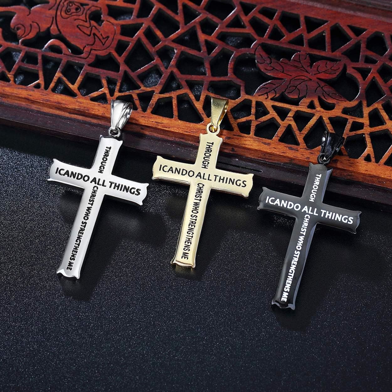 christiandiscipleshop Minimalist Style "I CAN DO ALL THINGS" Icon Cross Faith Pendant Necklace