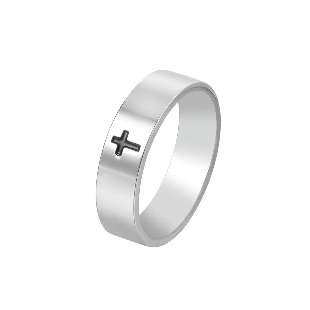 christiandiscipleshop Minimalist Style Glossy Cross Engraved Titanium Faith Ring