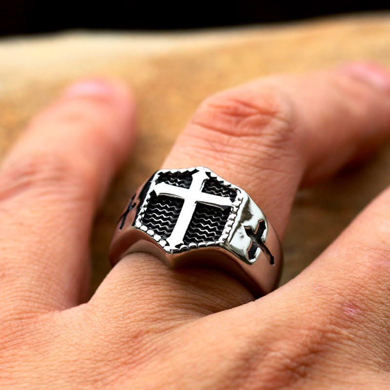 Christiandiscipleshop Retro Minimalist Style Cross Engraved Stainless Steel Faith Ring