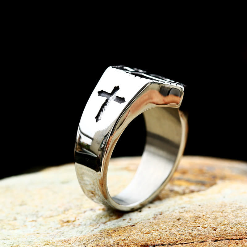 Christiandiscipleshop Retro Minimalist Style Cross Engraved Stainless Steel Faith Ring