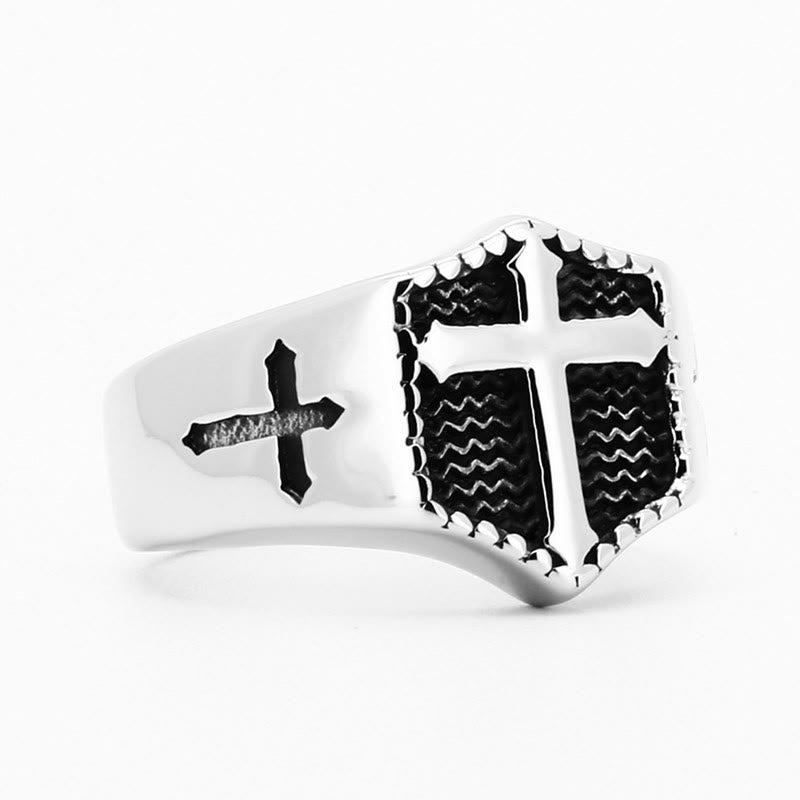 Christiandiscipleshop Retro Minimalist Style Cross Engraved Stainless Steel Faith Ring
