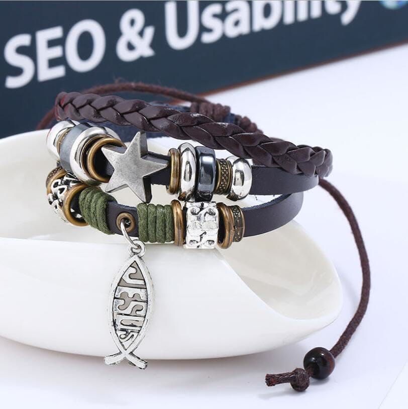 Christiandiscipleshop Retro Jesus Fish Adjustable Leather Cord Bracelet