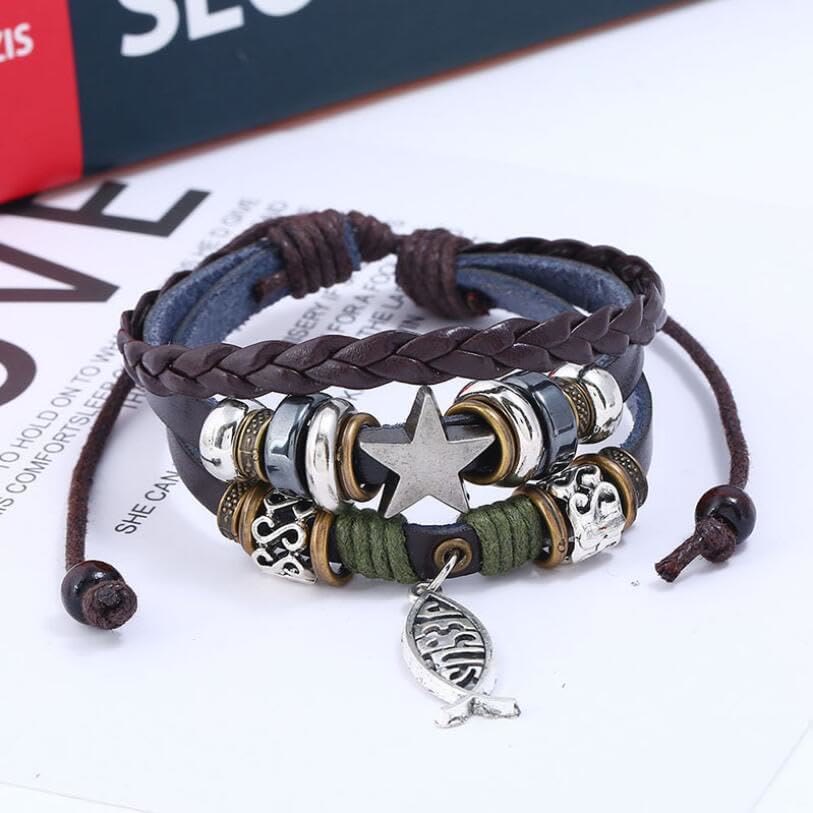 Christiandiscipleshop Retro Jesus Fish Adjustable Leather Cord Bracelet