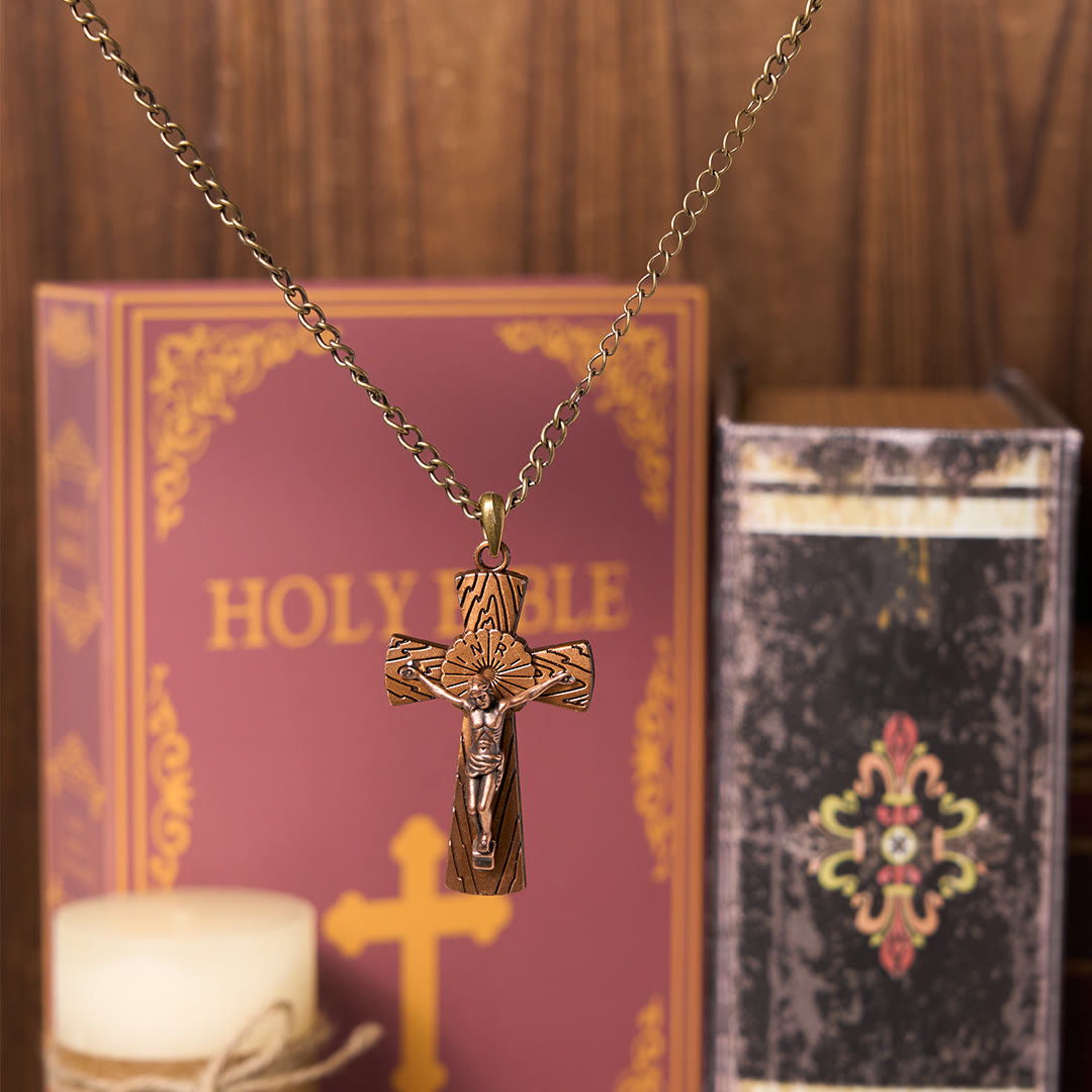 Christiandiscipleshop Retro Style Tree Pattern Jesus Cross Titanium Steel Pendant Necklace