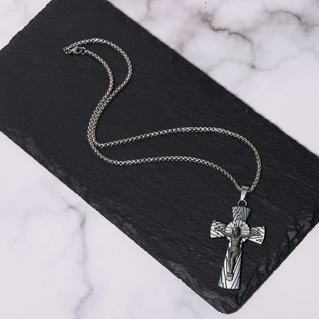Christiandiscipleshop Retro Style Tree Pattern Jesus Cross Titanium Steel Pendant Necklace