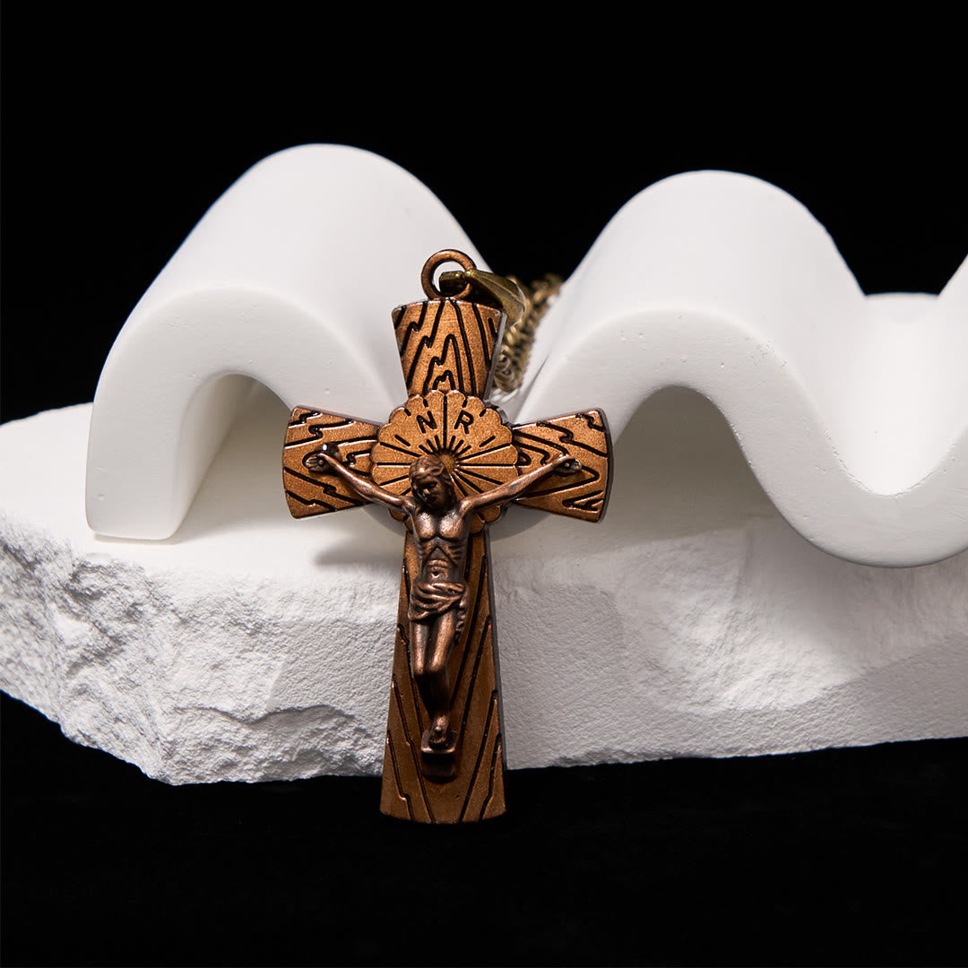 Christiandiscipleshop Retro Style Tree Pattern Jesus Cross Titanium Steel Pendant Necklace