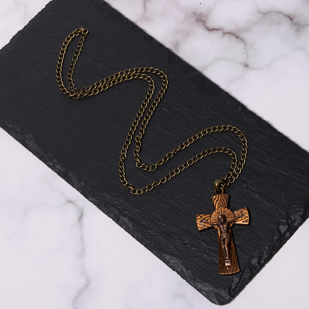 Christiandiscipleshop Retro Style Tree Pattern Jesus Cross Titanium Steel Pendant Necklace