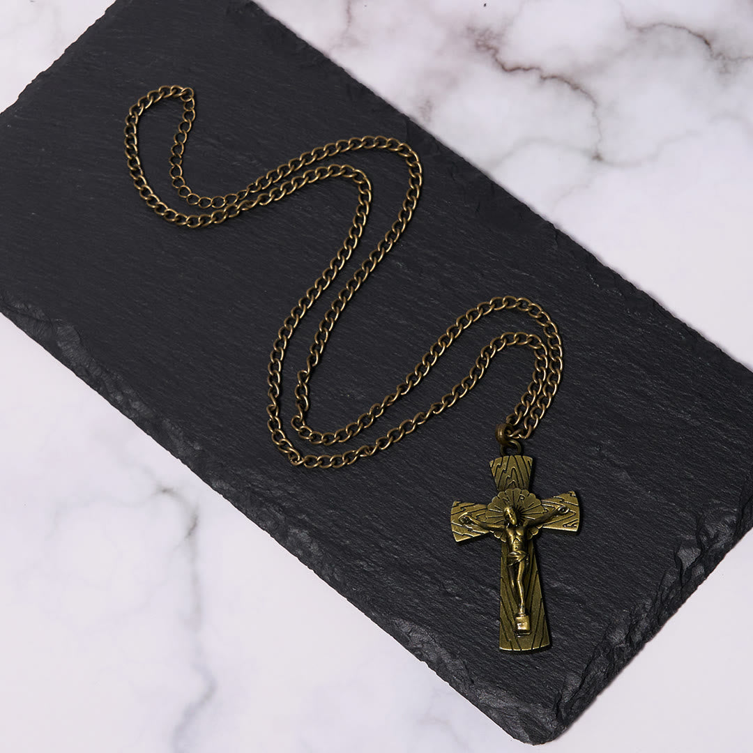 Christiandiscipleshop Retro Style Tree Pattern Jesus Cross Titanium Steel Pendant Necklace