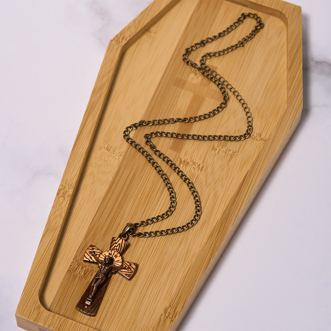Christiandiscipleshop Retro Style Tree Pattern Jesus Cross Titanium Steel Pendant Necklace