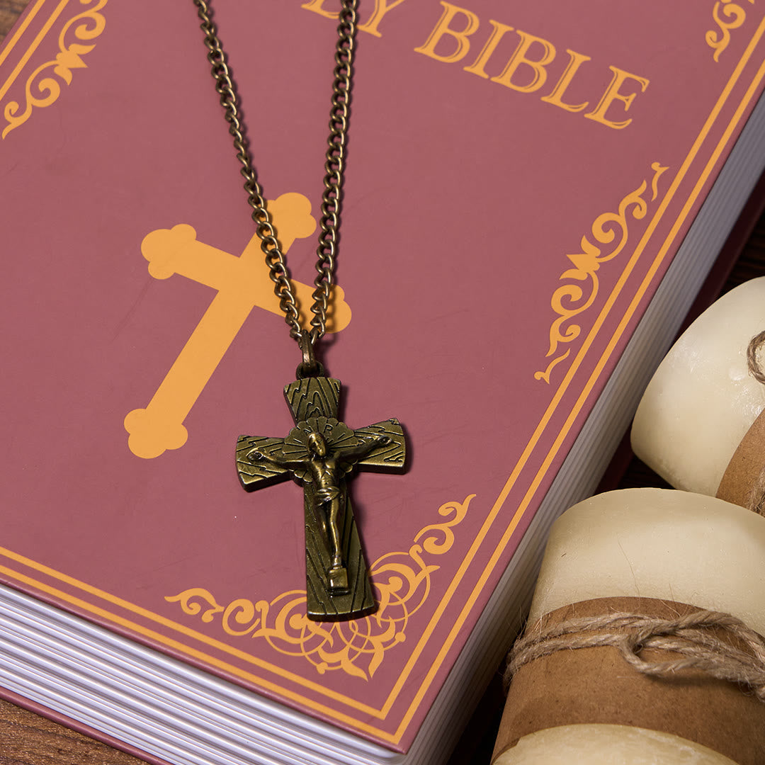 Christiandiscipleshop Retro Style Tree Pattern Jesus Cross Titanium Steel Pendant Necklace