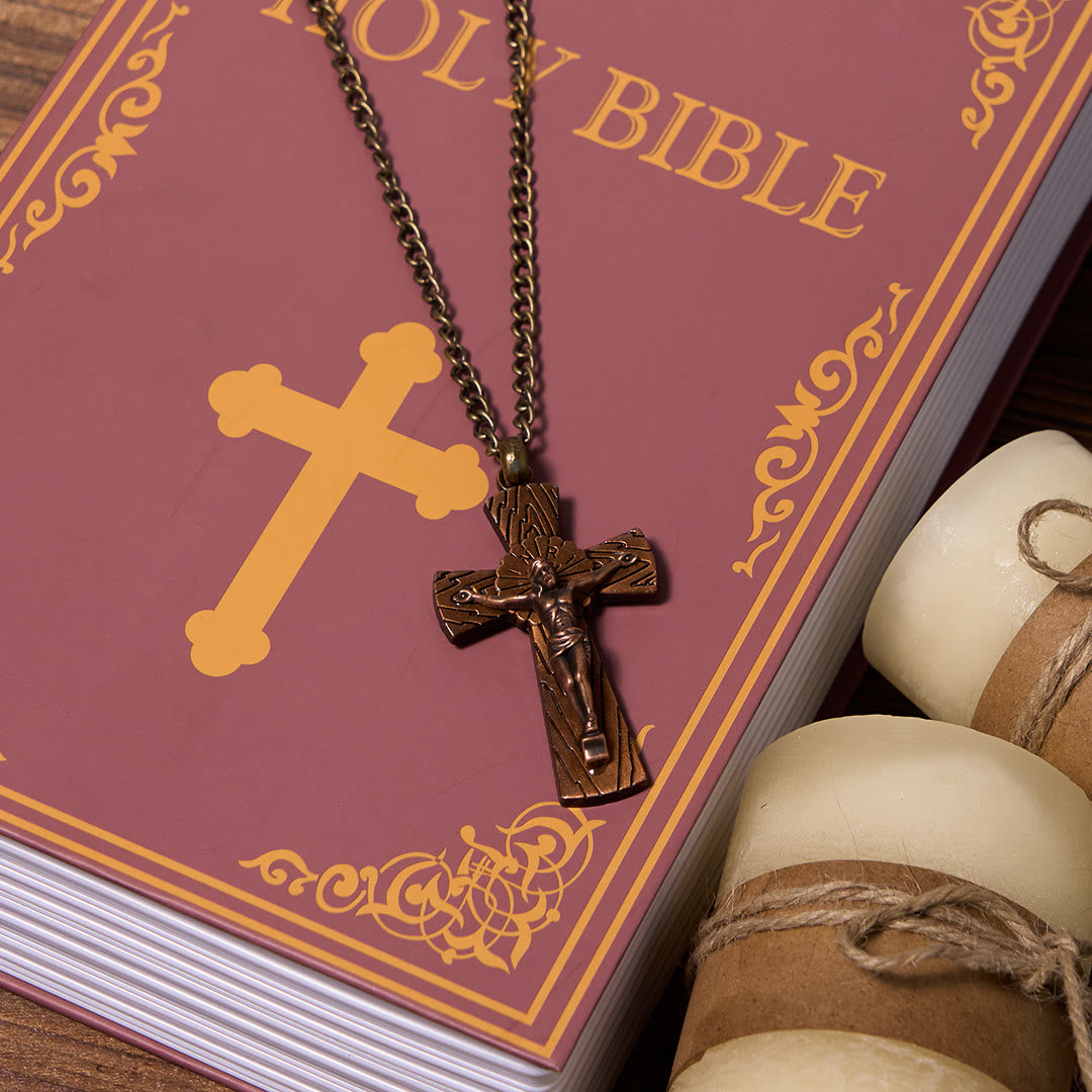 Christiandiscipleshop Retro Style Tree Pattern Jesus Cross Titanium Steel Pendant Necklace
