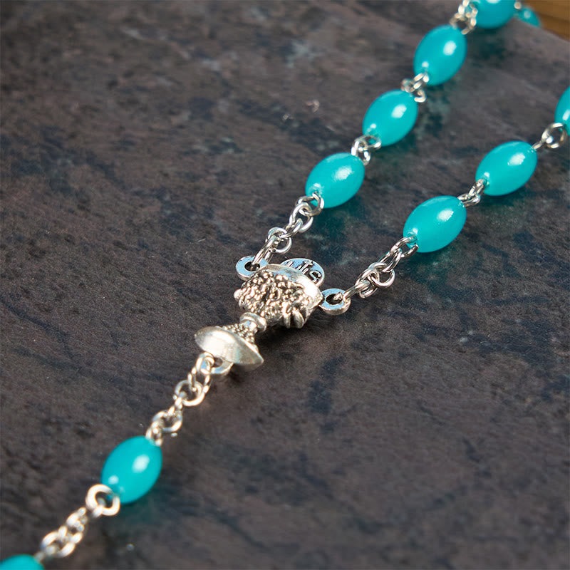 christiandiscipleshop Holy Gail & Crucifix of 6mm Aqua Blue Crystal Prayer Beads Rosary