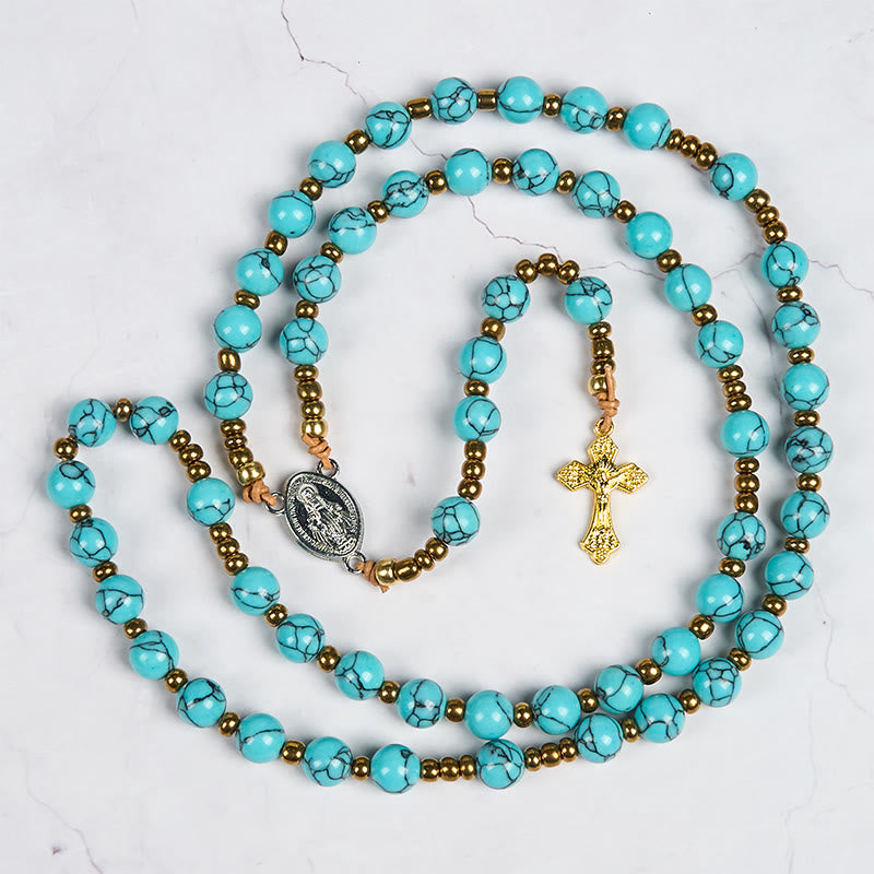 christiandiscipleshop Miraculous Medal & Crucifix of 8 mm Round Blue Acrylic Nylon Cord Rosary