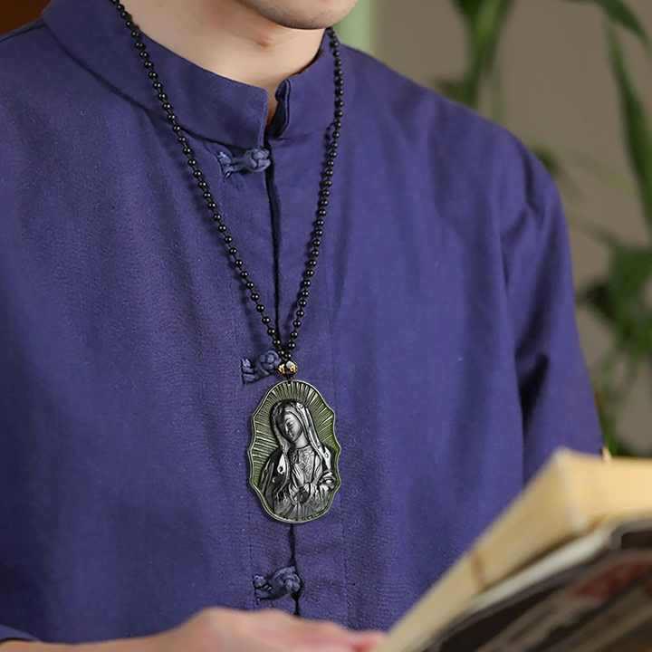 Christiandiscipleshop Our Lady of Guadalupe Hetian Black Jade Necklace - An Emblem of Sacred Devotion