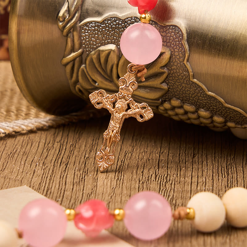 christiandiscipleshop Miraculous Medal & Crucifix of 10mm Natural Wood Prayer Beads Handmade Rosary