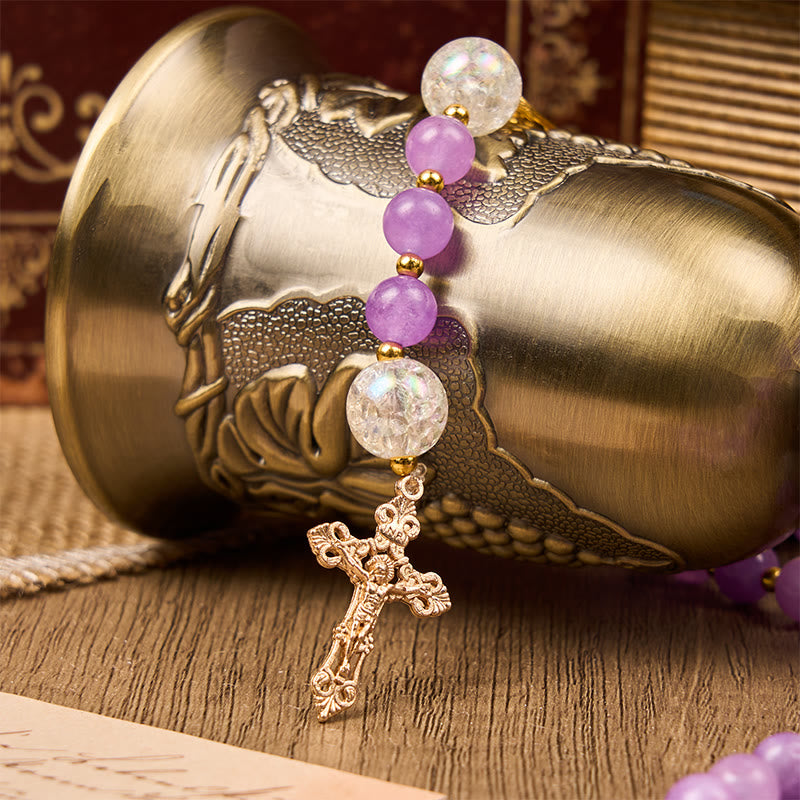 christiandiscipleshop Miraculous Medal & Crucifix of 8mm Purple Round Beads Handmade Rosary