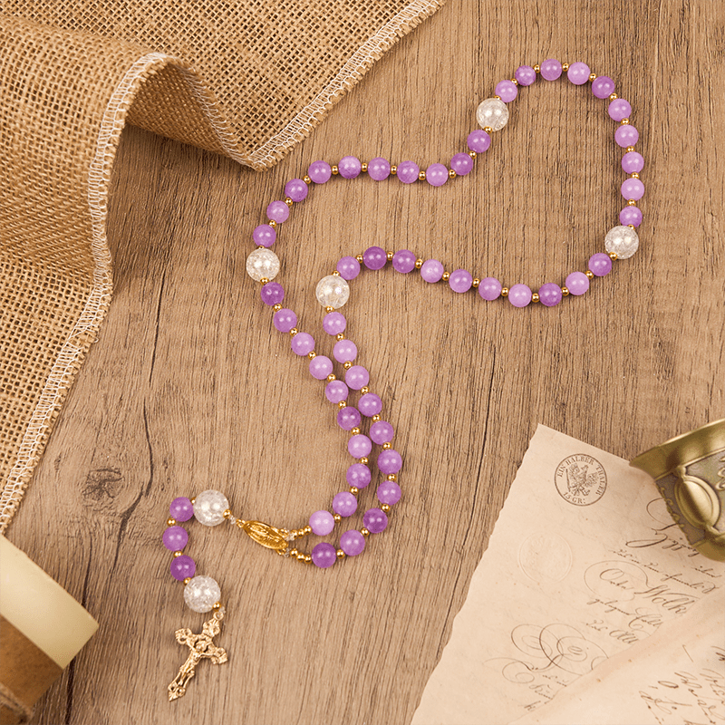 christiandiscipleshop Miraculous Medal & Crucifix of 8mm Purple Round Beads Handmade Rosary