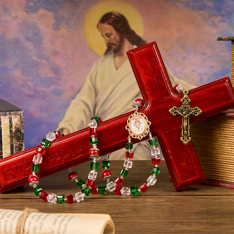Christiandiscipleshop Our Lady of Guadalupe & Crucifix of 8mm Tricolor Beaded Handmade Rosary