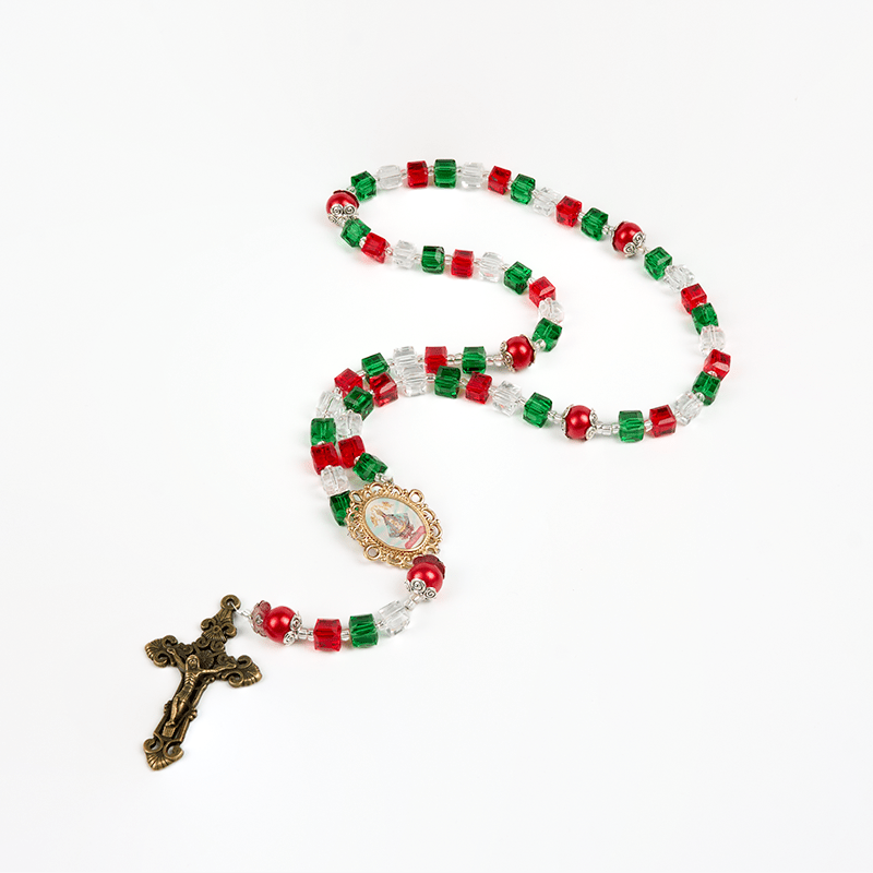 Christiandiscipleshop Our Lady of Guadalupe & Crucifix of 8mm Tricolor Beaded Handmade Rosary