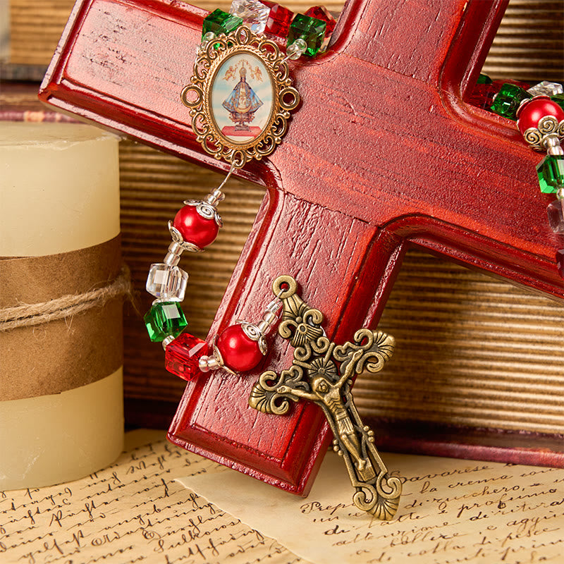 Christiandiscipleshop Our Lady of Guadalupe & Crucifix of 8mm Tricolor Beaded Handmade Rosary