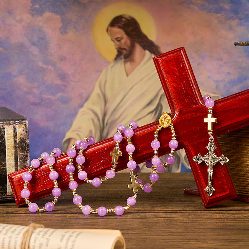 christiandiscipleshop Miraculous Medal & Crucifix of 8mm Exquisite Lavender Beads Handmade Rosary