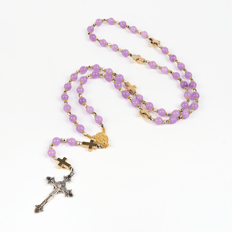 christiandiscipleshop Miraculous Medal & Crucifix of 8mm Exquisite Lavender Beads Handmade Rosary