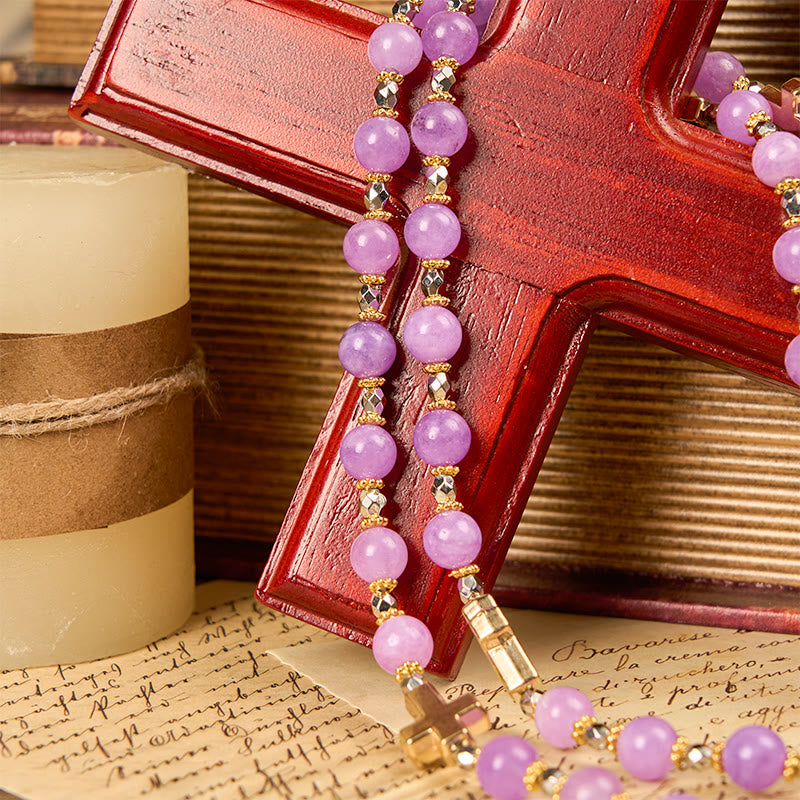 christiandiscipleshop Miraculous Medal & Crucifix of 8mm Exquisite Lavender Beads Handmade Rosary