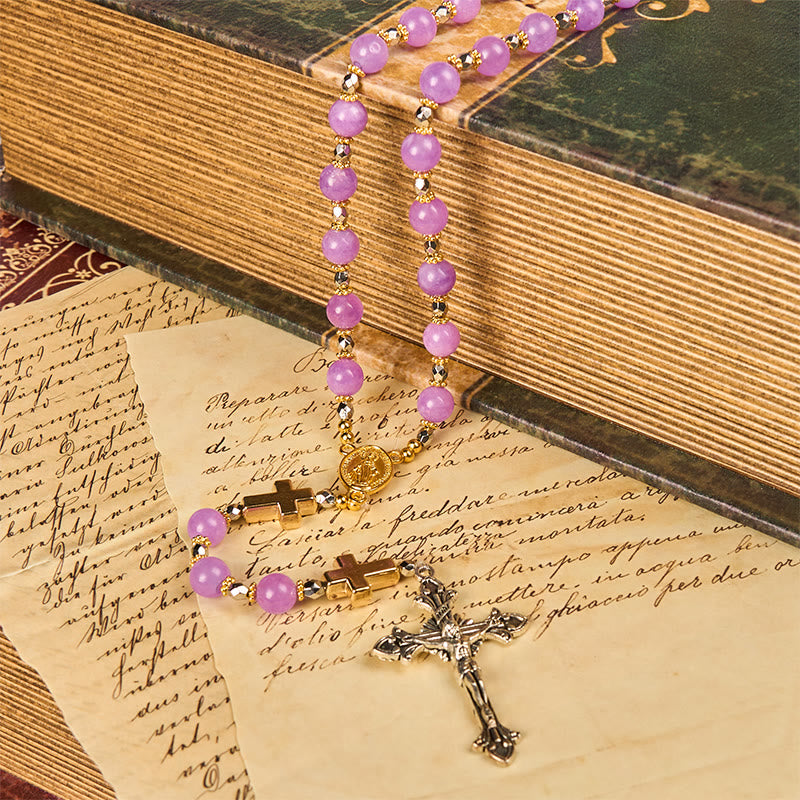 christiandiscipleshop Miraculous Medal & Crucifix of 8mm Exquisite Lavender Beads Handmade Rosary