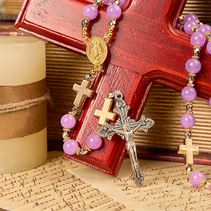 christiandiscipleshop Miraculous Medal & Crucifix of 8mm Exquisite Lavender Beads Handmade Rosary