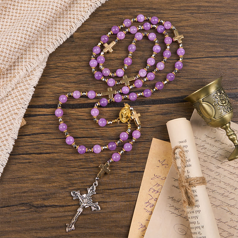 christiandiscipleshop Miraculous Medal & Crucifix of 8mm Exquisite Lavender Beads Handmade Rosary