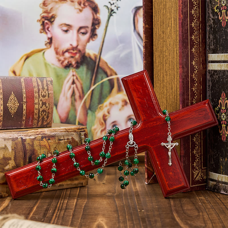 Christiandiscipleshop Our Lady & Crucifix of 6mm Green Pattern Glass Beads Prayer Rosary