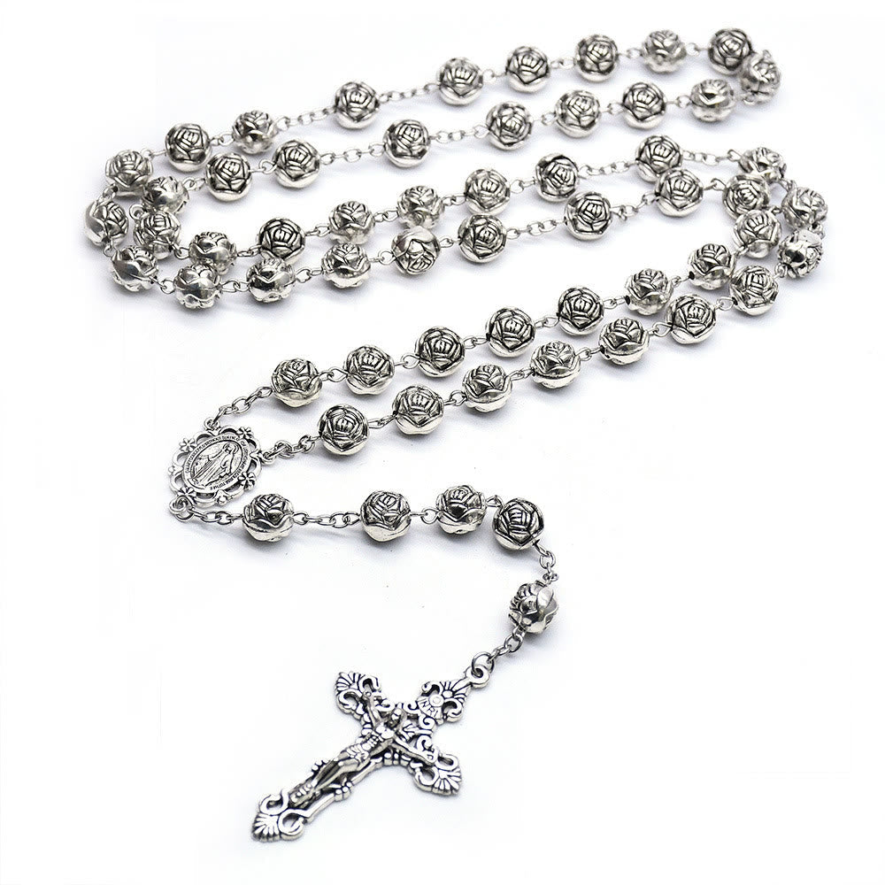 christiandiscipleshop Miraculous Medal & Crucifix of 10mm Rose Prayer Beads Rosary
