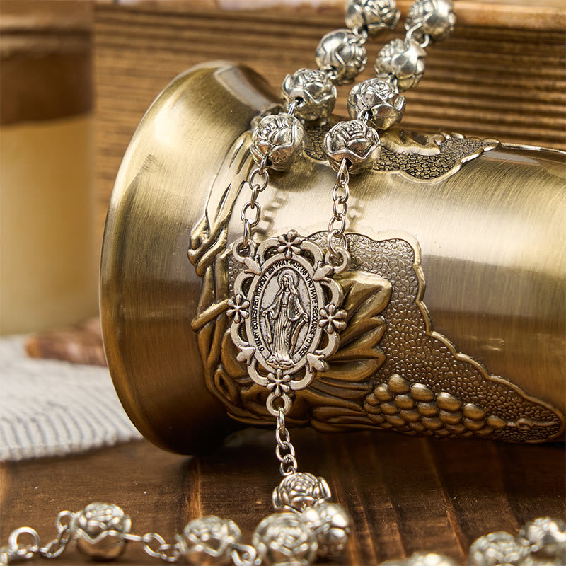 christiandiscipleshop Miraculous Medal & Crucifix of 10mm Rose Prayer Beads Rosary