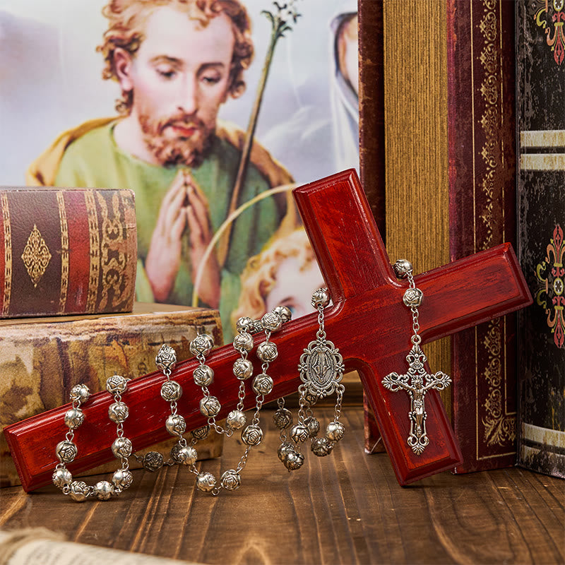 christiandiscipleshop Miraculous Medal & Crucifix of 10mm Rose Prayer Beads Rosary