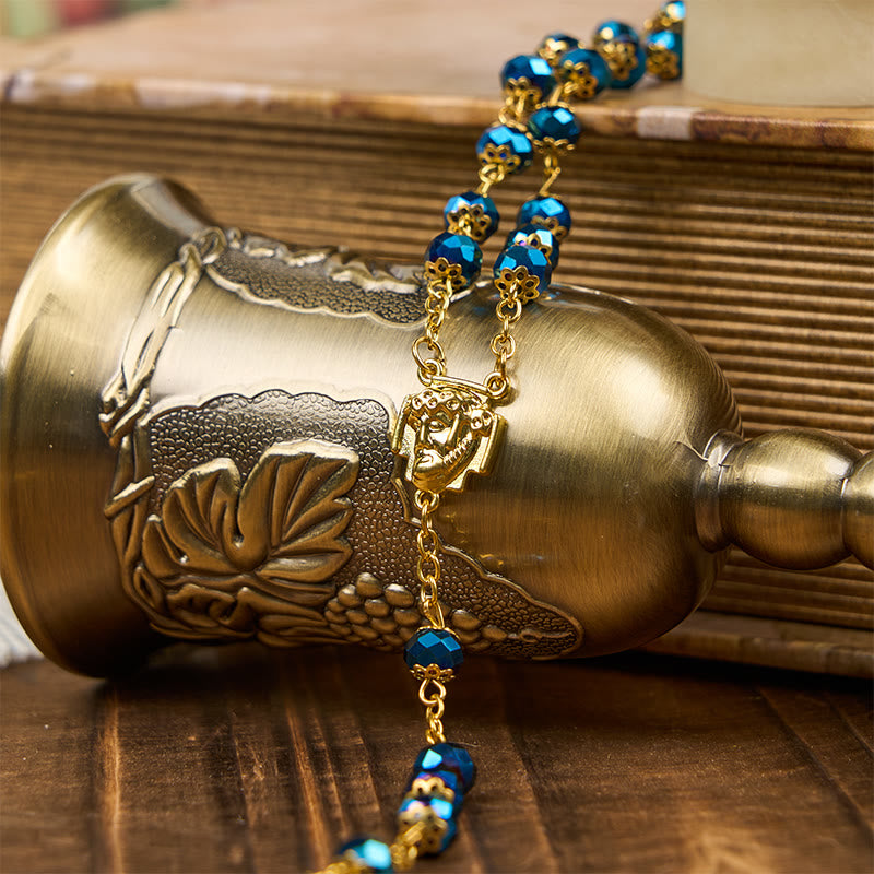 christiandiscipleshop Jesus Icon & Crucifix of 8mm Royal Blue Crystal Beads Prayer Rosary