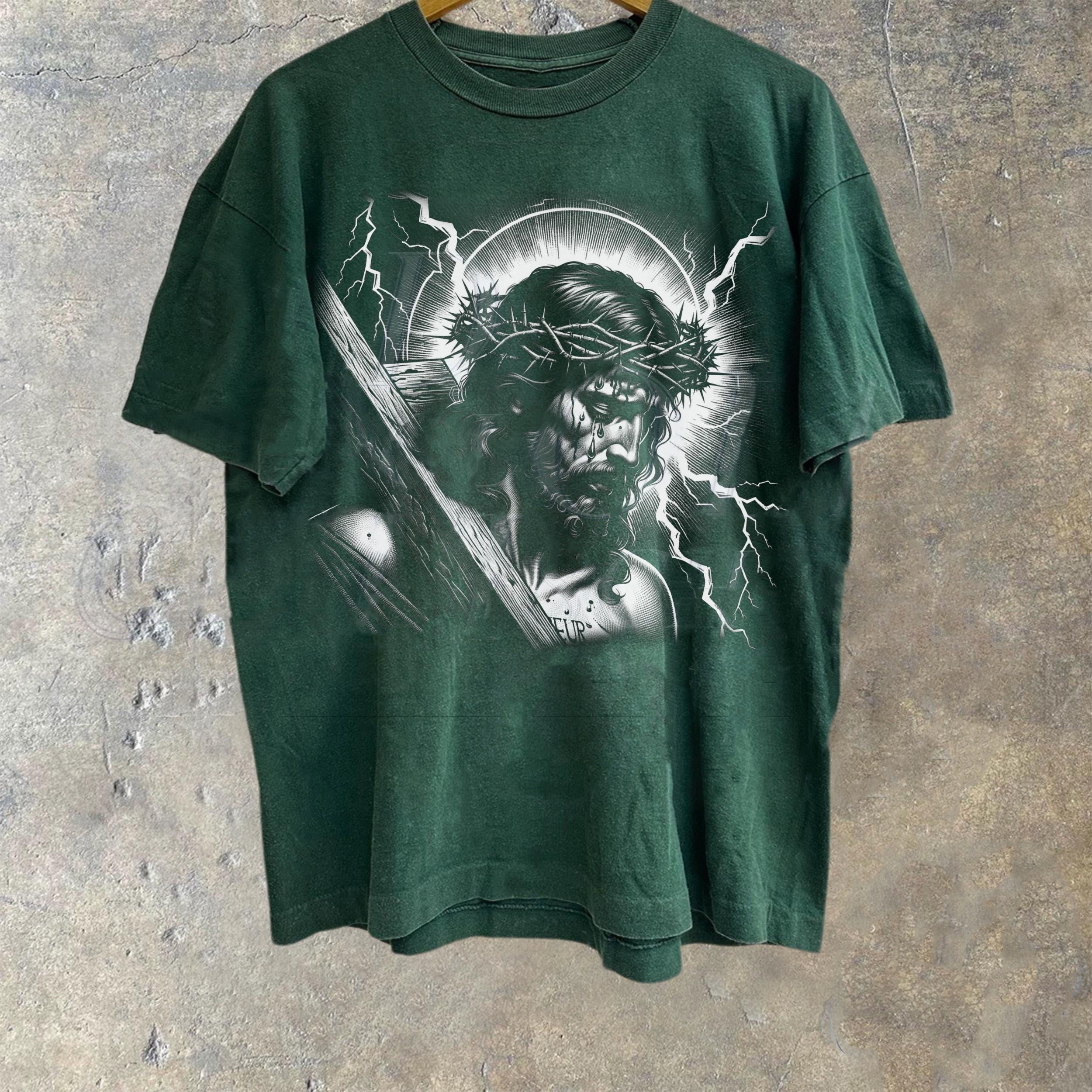 christiandiscipleshop Jesus Holding Cross Vintage 90s Graphic T-shirt