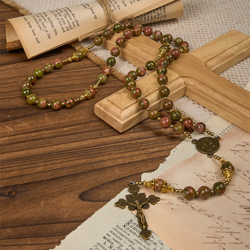 Christiandiscipleshop St. Benedict & Crucifix of 8mm Handmade Chrysocolla Stone Rosary - Exclusive Crafted for Holy Prayer